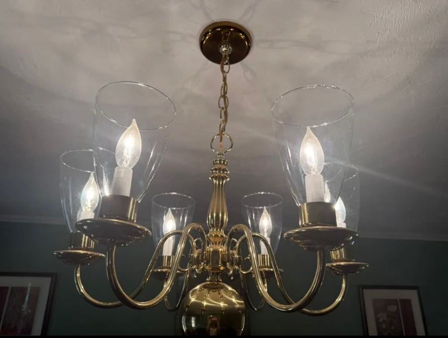 Chandelier gleaming after dusting and polishing
